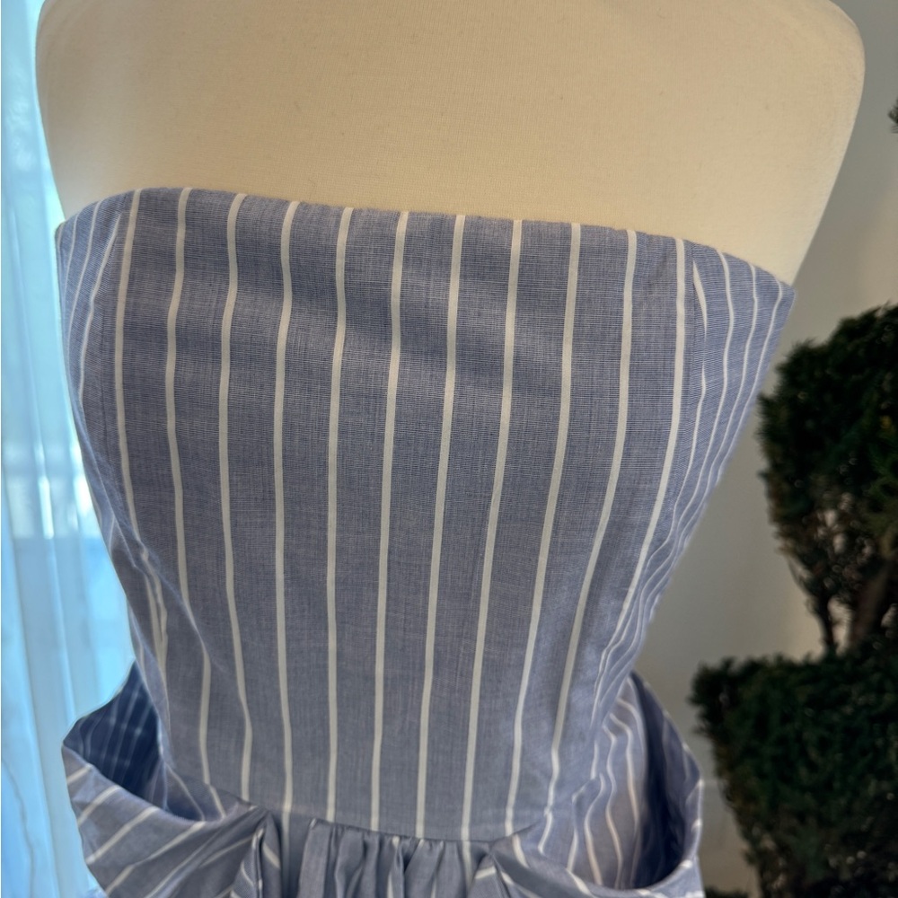 Malene Birger Blue and White Strapless Striped Dress - Size 40 - Picture 3 of 12